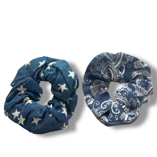 Denim Scrunchie Duo – Stylish Hair Accessories