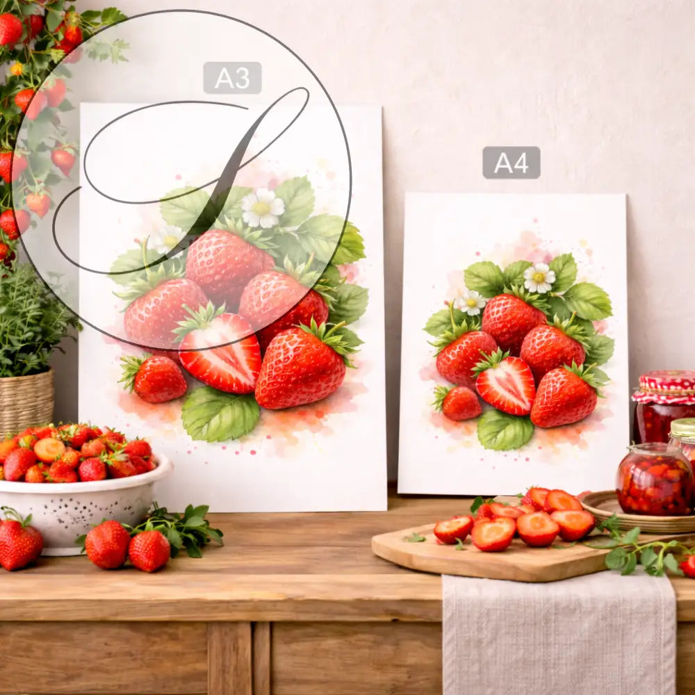 illustration fraises affiche cuisine décoration murale