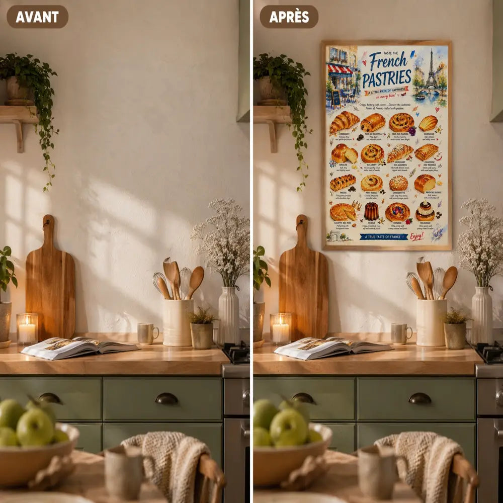 affiche viennoiserie française cuisine déco murale élégante Paris