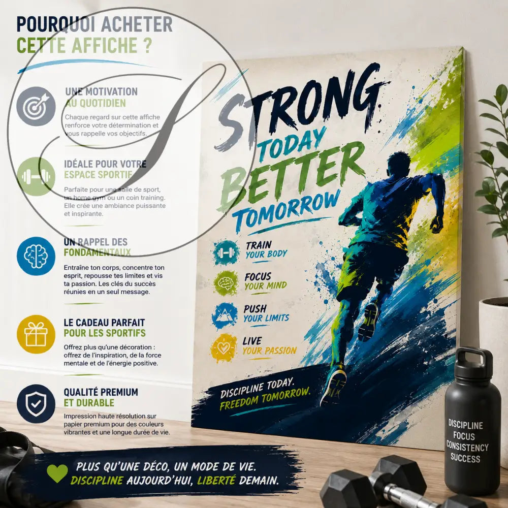 Poster motivante vibrante avec une silhouette de course en mouvement dynamique