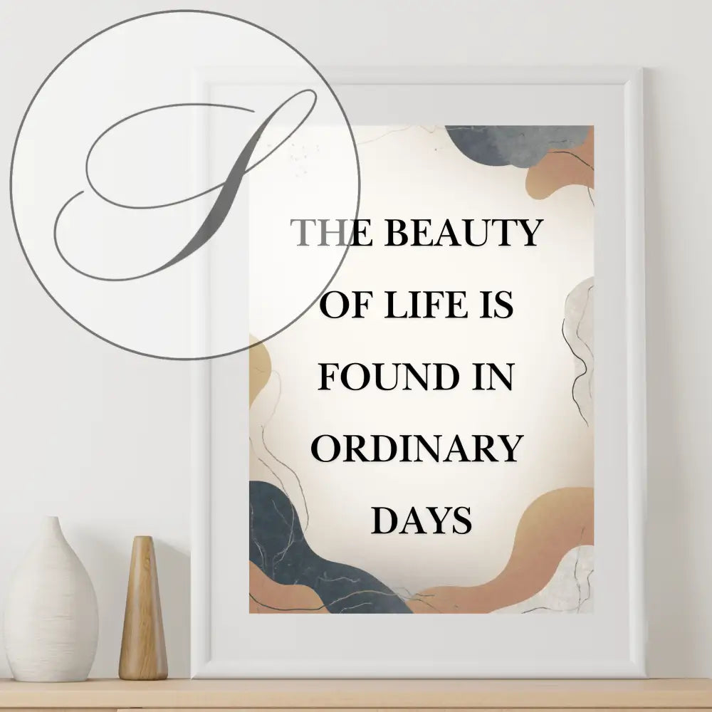 Affiche murale minimaliste avec citation murale imprimable en noir sur fond crème et accents terre pour décoration intérieure neutre