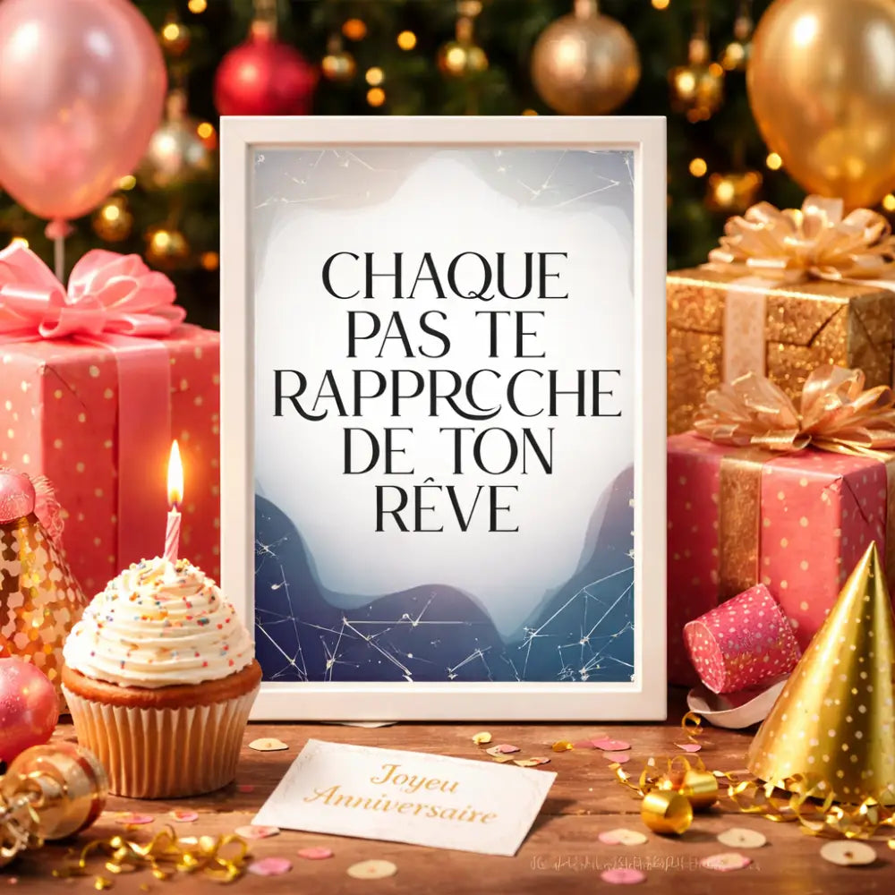 Affiche murale originale avec cadre blanc et texte noir sur fond bleu dégradé étoiles pour idée cadeau noël