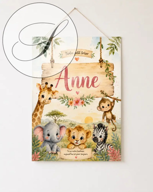 Une charmante enseigne en bois au design rustique et peint à la main, mettant en vedette de mignons