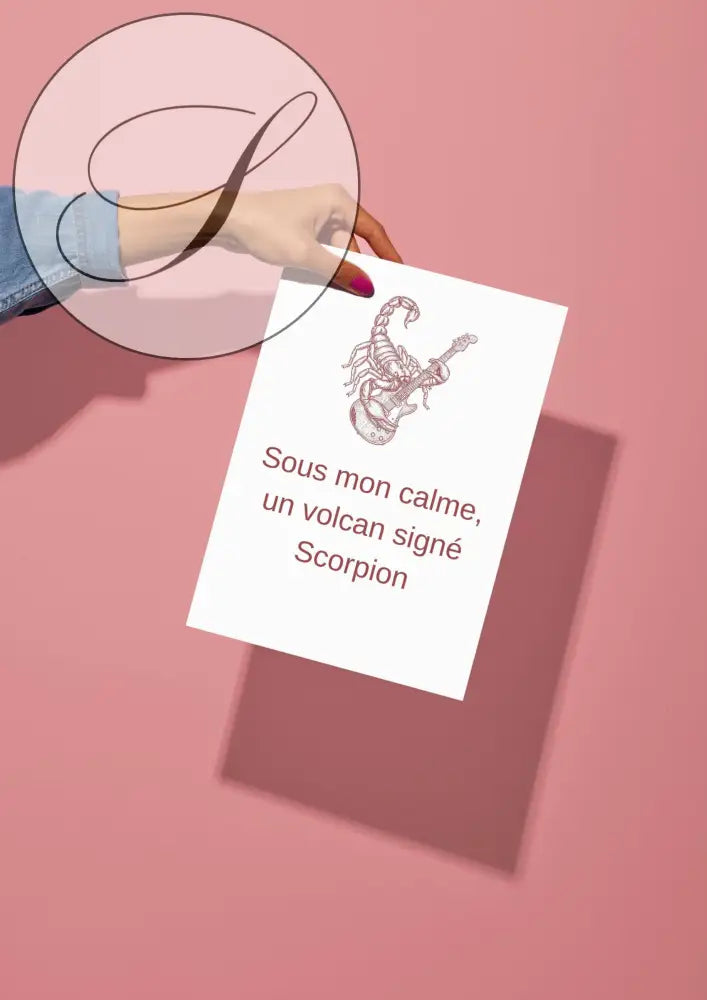 Affiche signe astrologique scorpion en ligne rose sur papier blanc avec décoration murale et idée cadeau anniversaire