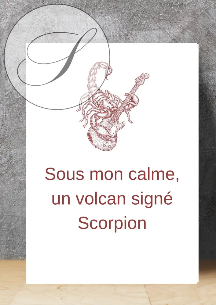 Affiche signe astrologique scorpion blanche avec illustration de scorpion jouant guitare idée cadeau anniversaire décoration murale