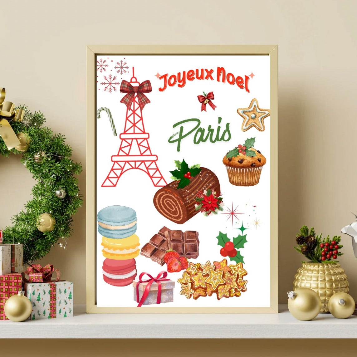 Poster Christmas Paris Gift pour amateurs d’art et de design