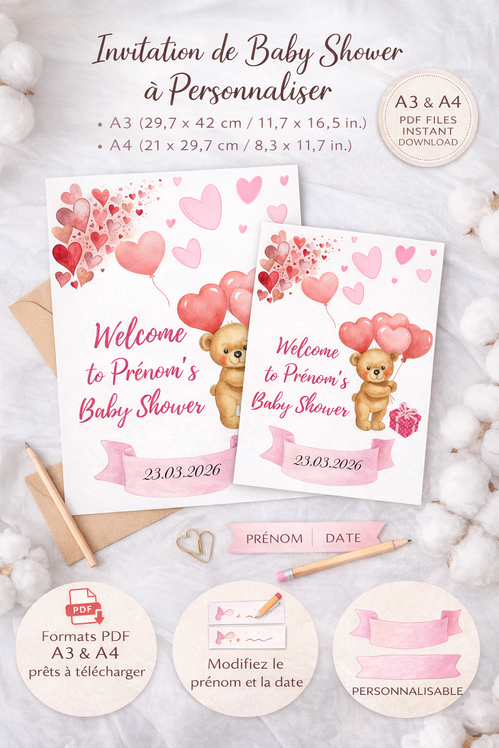 Personalized baby shower decoration poster printable PDF