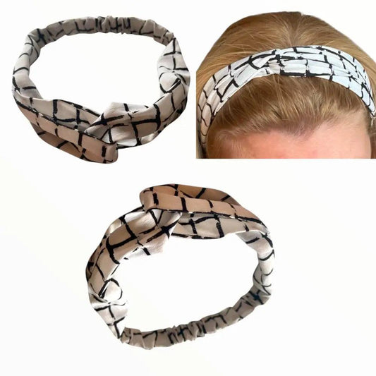 Bandeau Blanc Satin Gazé Imprimé Carreaux – Accessoire Cheveux Élégant et Doux - Bandeaux à cheveux