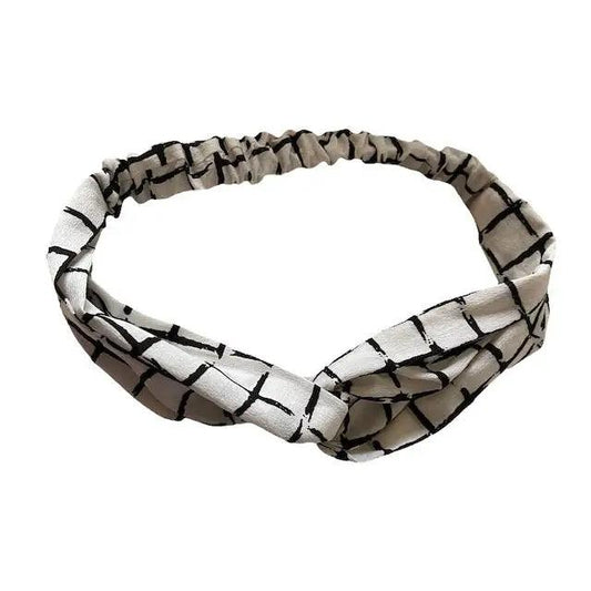 Bandeau Blanc Satin Gazé Imprimé Carreaux – Accessoire Cheveux Élégant et Doux - Bandeaux à cheveux