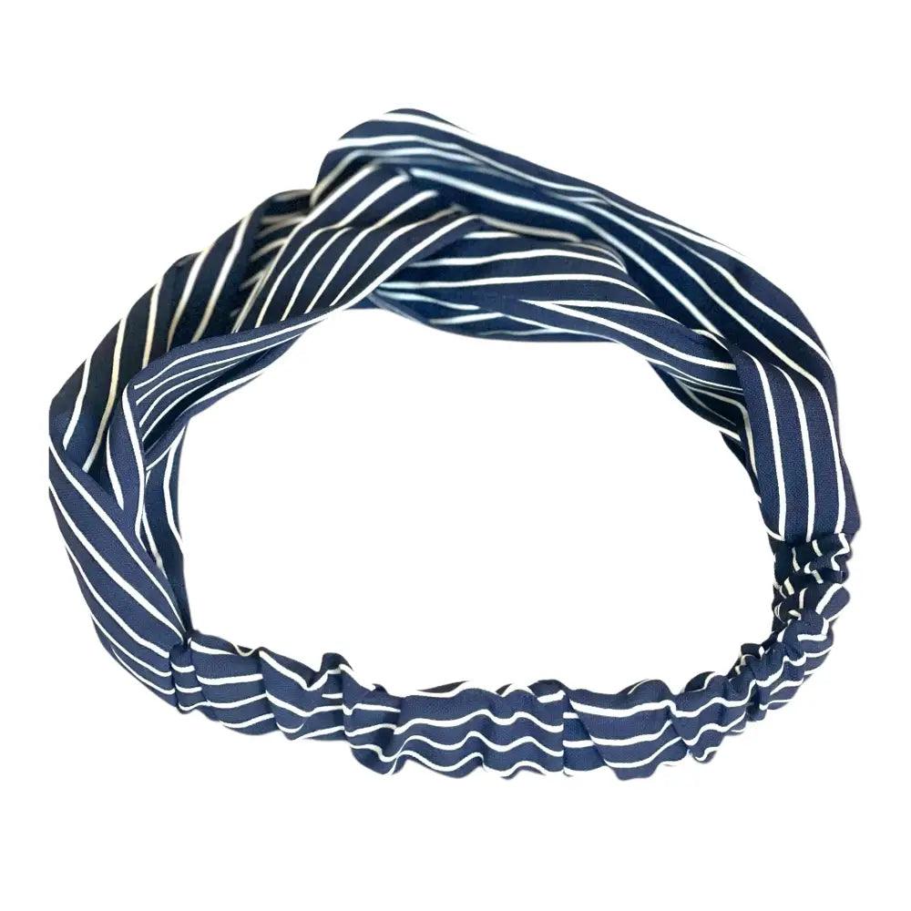 Bandeau pour cheveux en satin bleu marine, maintien confortable et ajustable.