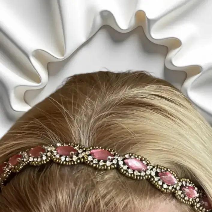 Bandeau Cheveux en Pierres Roses – Headband Élégant pour un Look Tendance - Bandeaux à cheveux