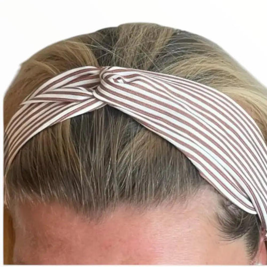 Bandeau Coton Rayé Marron et Blanc avec Élastique - Bandeaux à cheveux
