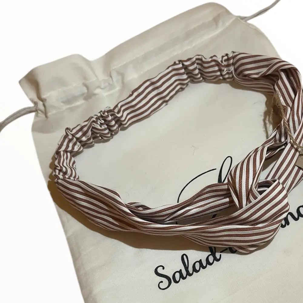 Bandeau Coton Rayé Marron et Blanc avec Élastique - Bandeaux à cheveux