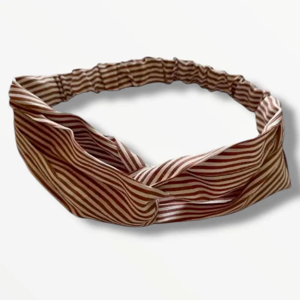 Bandeau Coton Rayé Marron et Blanc avec Élastique - Bandeaux à cheveux