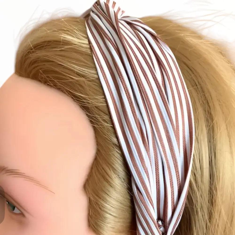 Bandeau Coton Rayé Marron et Blanc avec Élastique - Bandeaux à cheveux