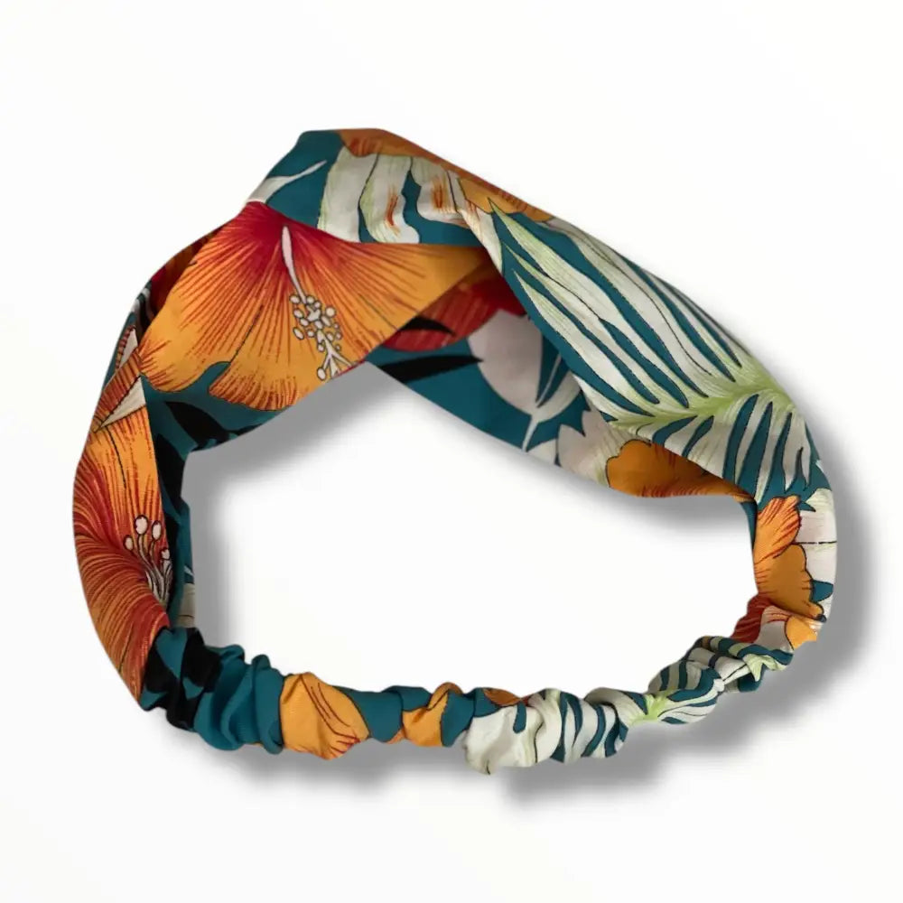 Bandeau pour cheveux femme, design floral en satin avec élastique intégré