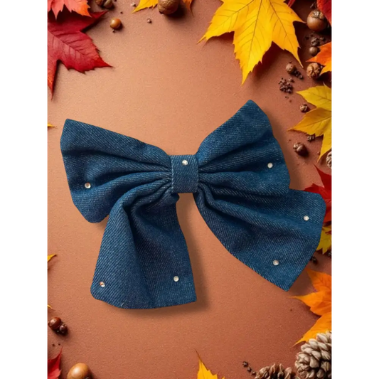 Barrette cheveux femme en denim – Accessoire tendance 2025 nœud papillon chic jeans - Barrettes et pinces à