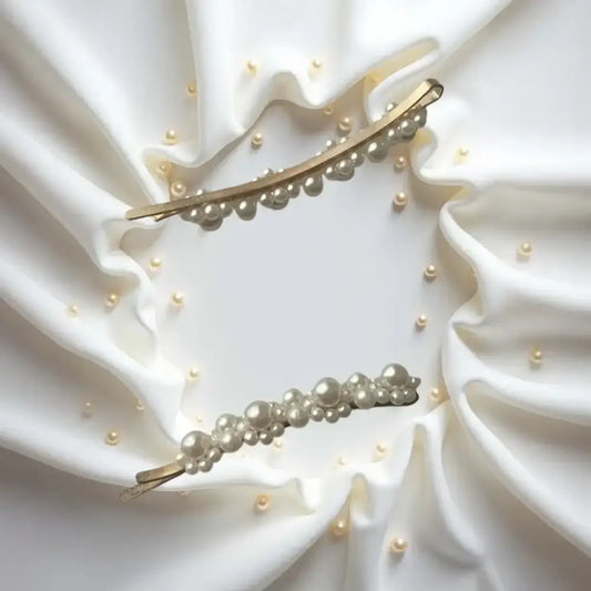 Barrette perles blanches pour chignon ou tresse