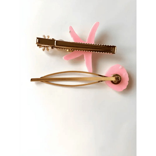 Barrette étoile de mer rose et épingle coquillage rose ALISON