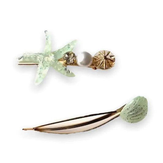 barrette étoile vert et perle