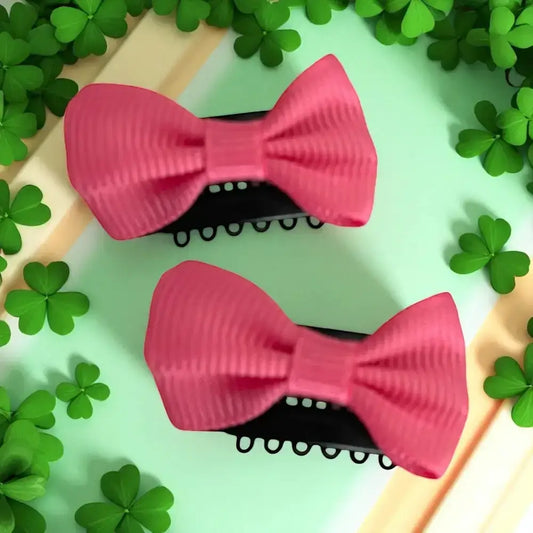 Lot de deux barrettes cheveux enfant rose framboise avec nœud papillon