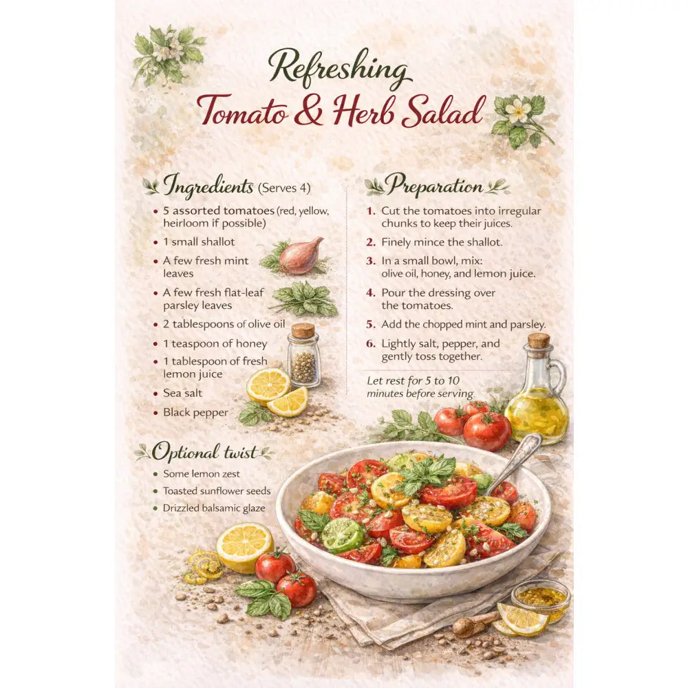 Art mural cuisine recette salade tomate simple et fraîche