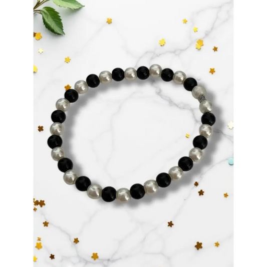 Bracelet Perles Fantaisie Noir et Blanc - Élégance Style Unique