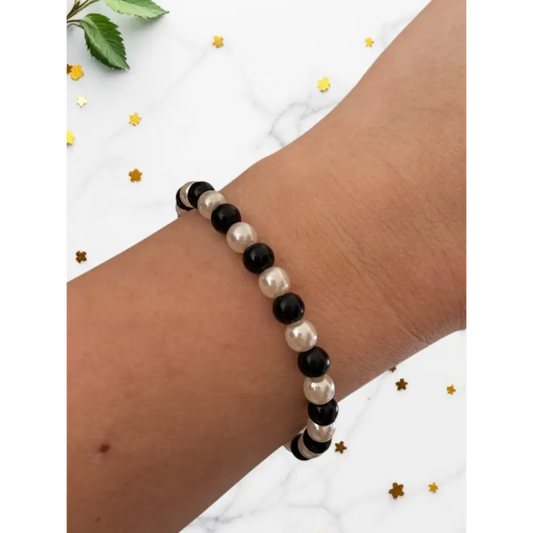 Bracelet Perles Fantaisie Noir et Blanc - Élégance Style Unique