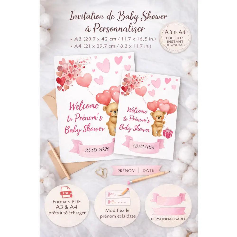 Personalized baby shower decoration poster printable PDF