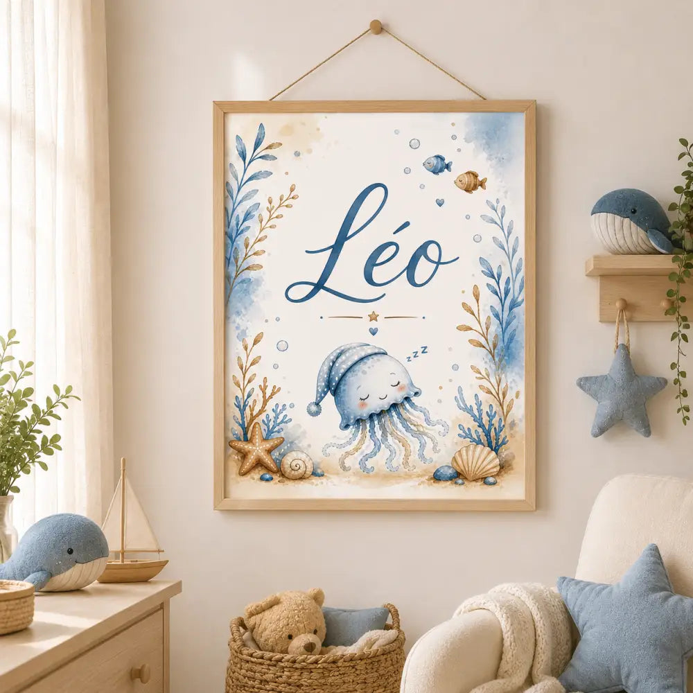 Affiche personnalisée a4 à télécharger avec illustration aquarelle dune méduse bleue