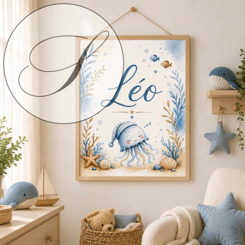 Personalized A4 print to download with a blue watercolour jellyfish