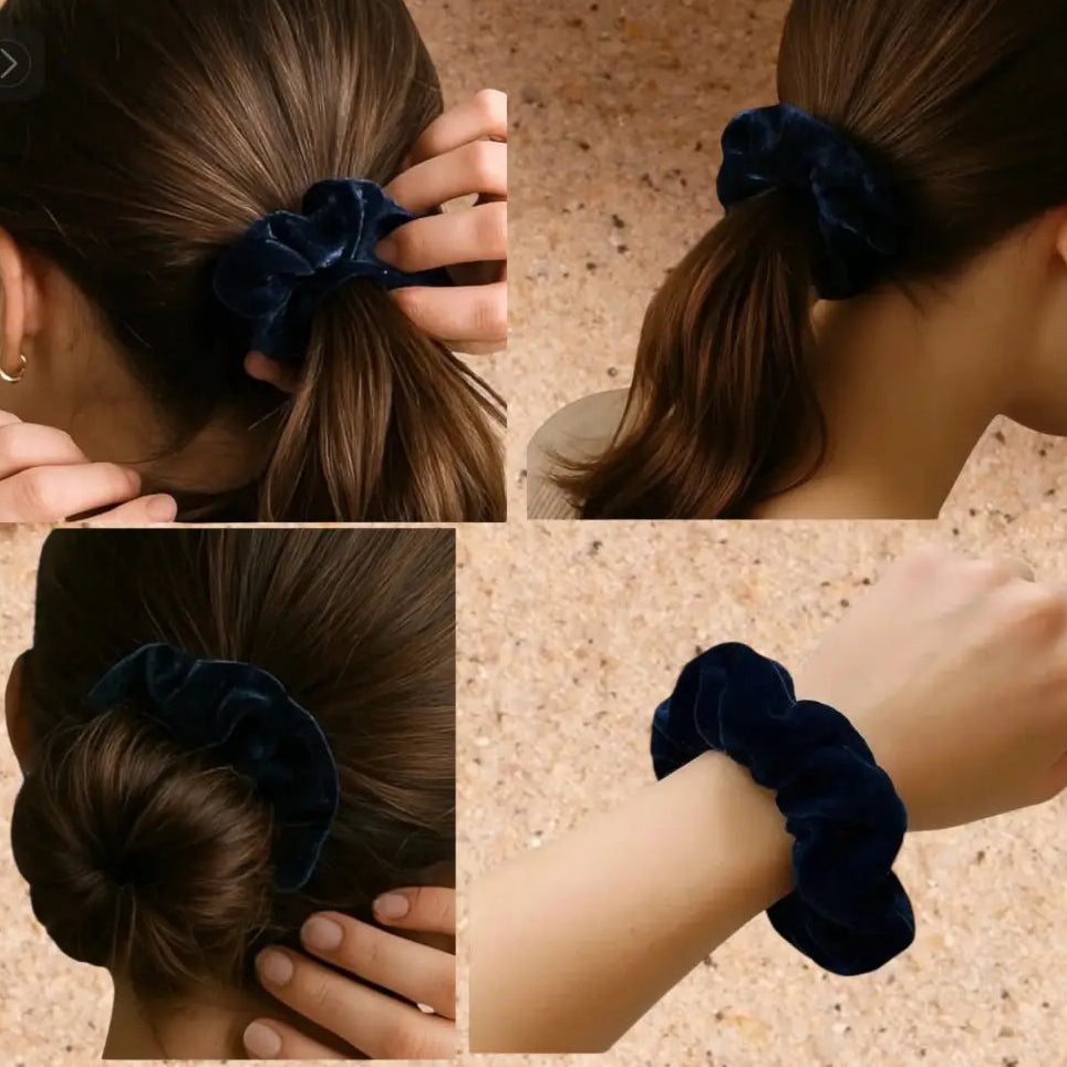 Chouchou Cheveux en Velours Bleu Marine – Élégance et Confort au Quotidien - Chouchous élastiques