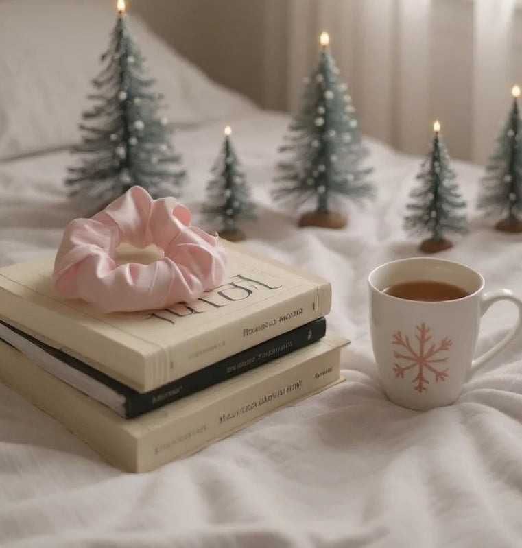 Chouchou cheveux tendance en satin rose poudré