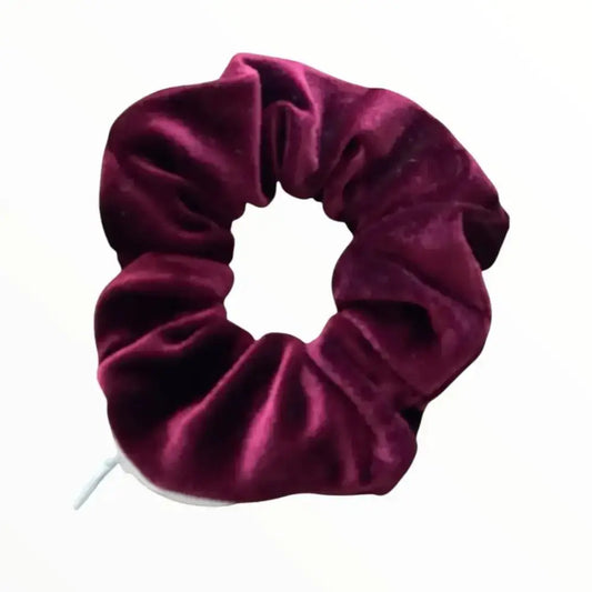 Chouchou cheveux velours bordeaux avec poche zippée intégrée