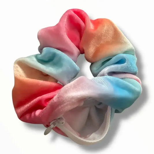 Chouchou cheveux velours Multicolore avec Poche Zippée