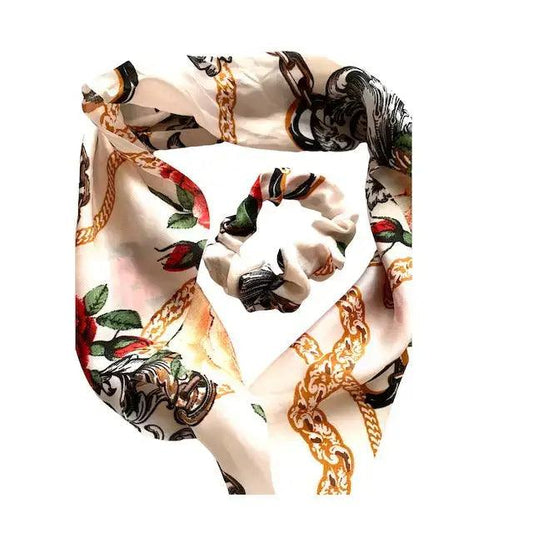 Chouchou Foulard Satin Floral – Accessoire Élégant pour Cheveux - Chouchous et élastiques