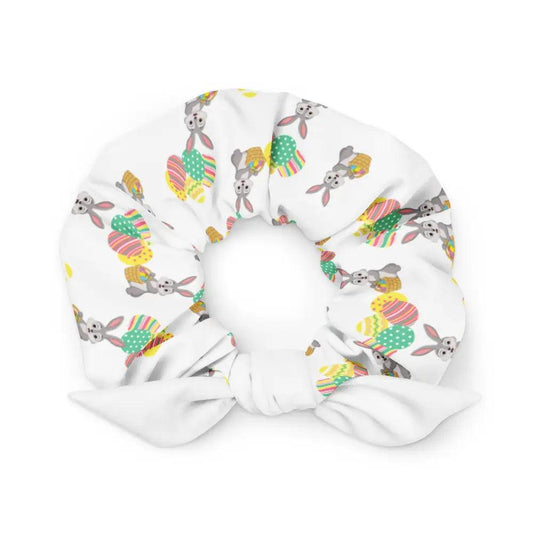 Chouchou Recyclé Imprimé Design Œufs de Pâques et Lapin - Écoresponsable Tendance