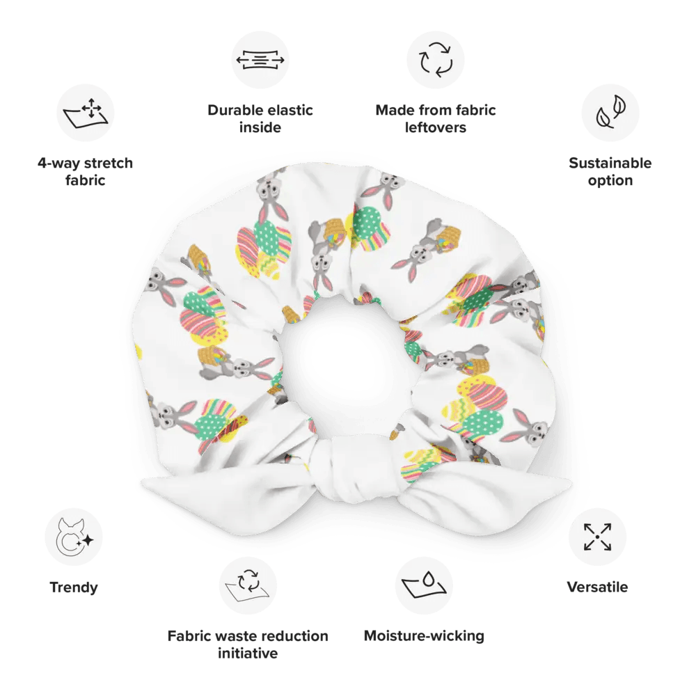 Chouchou Recyclé Imprimé Design Œufs de Pâques et Lapin - Écoresponsable Tendance