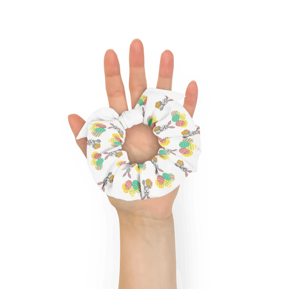 Chouchou Recyclé Imprimé Design Œufs de Pâques et Lapin - Écoresponsable Tendance