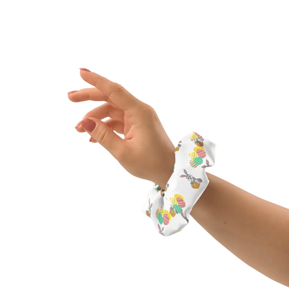 Chouchou Recyclé Imprimé Design Œufs de Pâques et Lapin - Écoresponsable Tendance