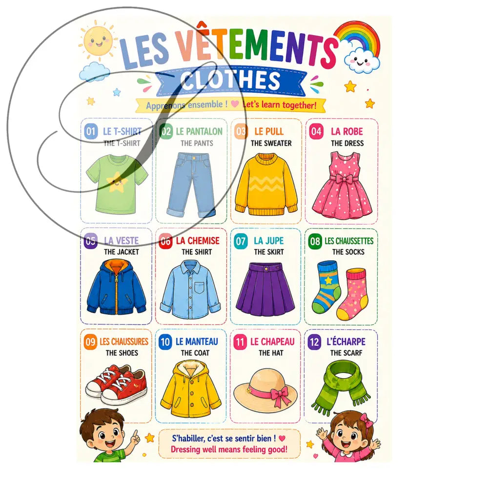 Robe rose à pois avec un noeud au col pour cours anglais et anglais facile pack complet d’affiches éducatives enfant
