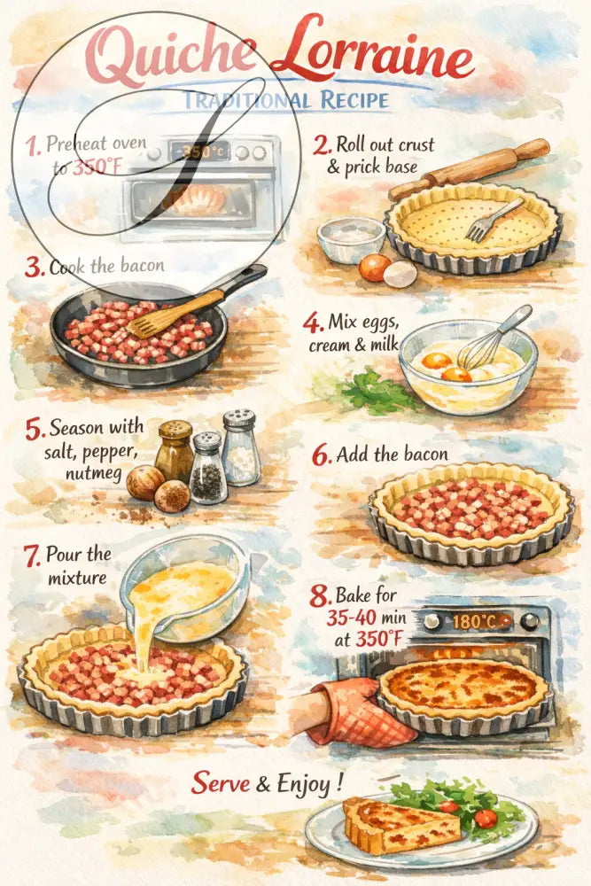 Affiche recette cuisine francaise format A3 Quiche Lorraine