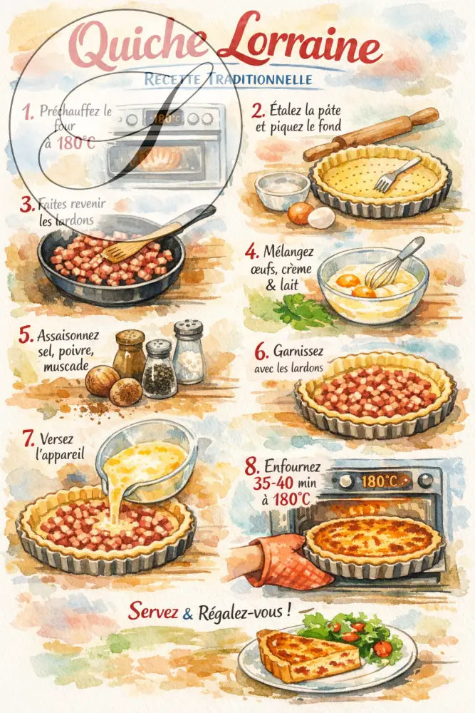 Poster recette Quiche Lorraine format A4 pret a imprimer