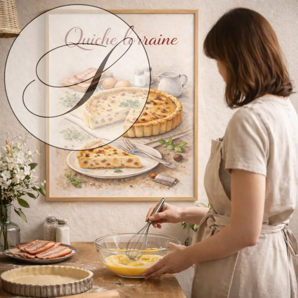 Recette Quiche Lorraine illustrée, détail de l'affiche cuisine