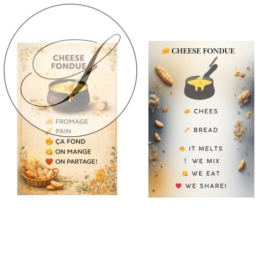 Affiche cuisine fondue au fromage avec pot noir fromage fondu doré et pain rustique pour décoration murale hiver