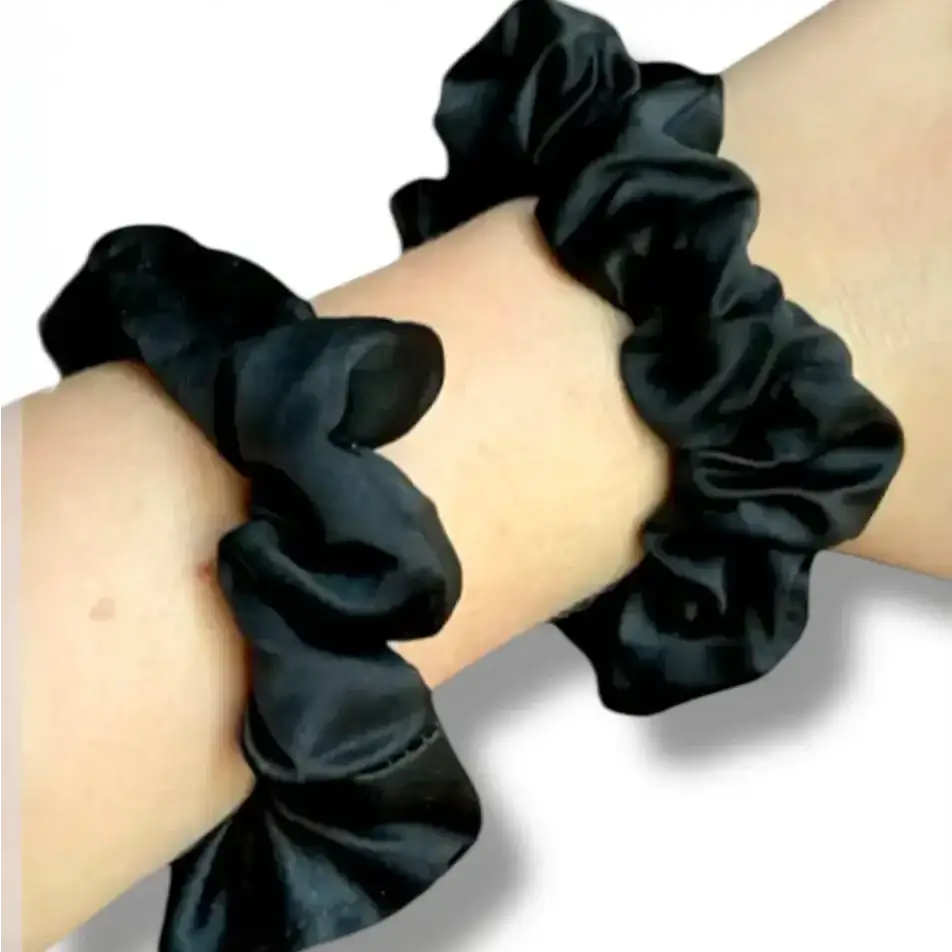 Chouchou cheveux satin noir- elastique cheveux doux