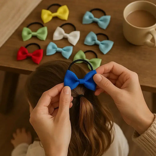 Accessoire coiffure fille : élastique cheveux bleu discret et élégant