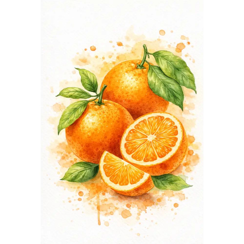 Poster fruits orange style vintage illustration aquarelle décoration cuisine