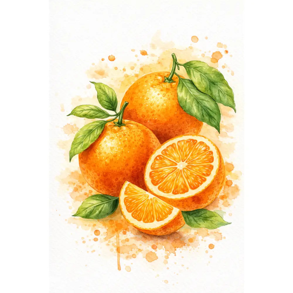 Poster fruits orange style vintage illustration aquarelle décoration cuisine