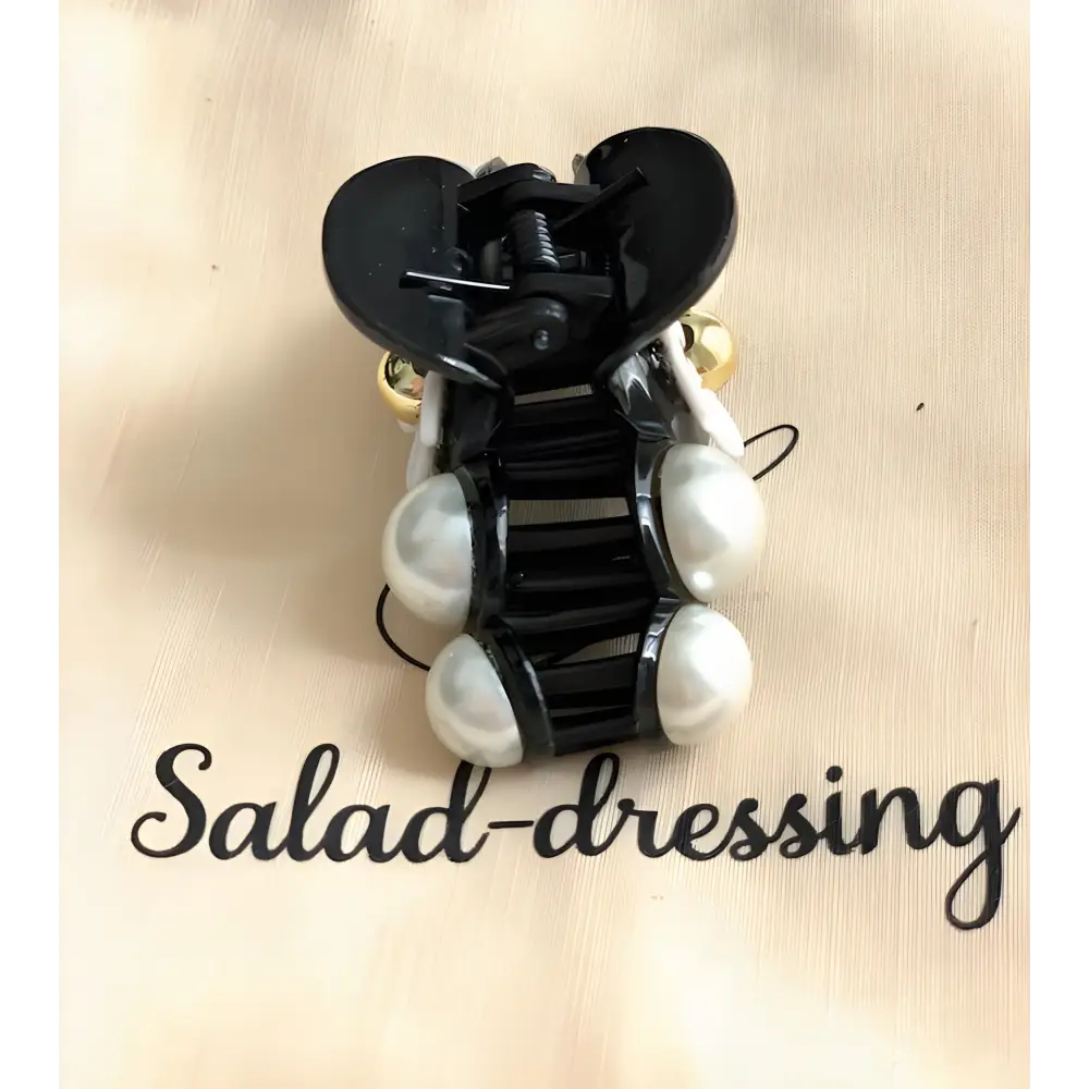 Grande pince noire pour cheveux ornée de perles blanches JULIE salad-dressing